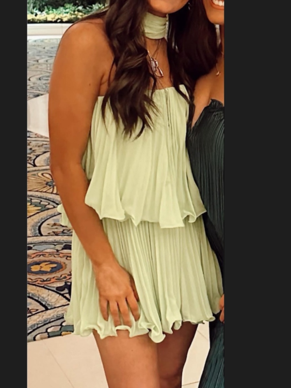 Cute Green Pleated Halter and Short Set